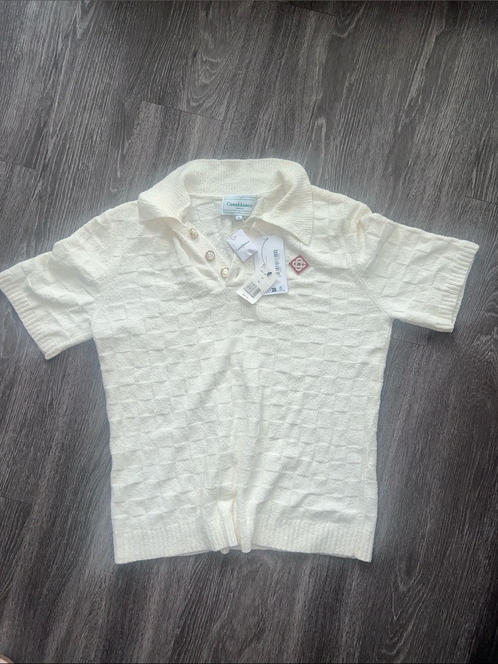 NWT Casablanca Paris Tennis Club Checked Yoke Bouclé Knit Polo Shirt